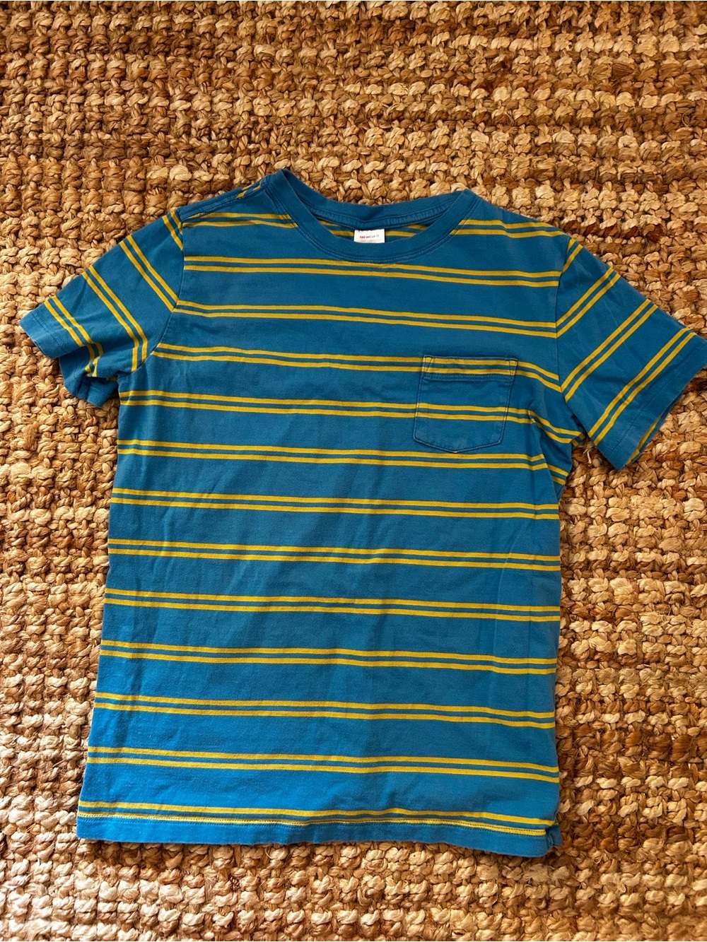 Hanna Andersson Teal & Yellow Stripe Pocket Tee